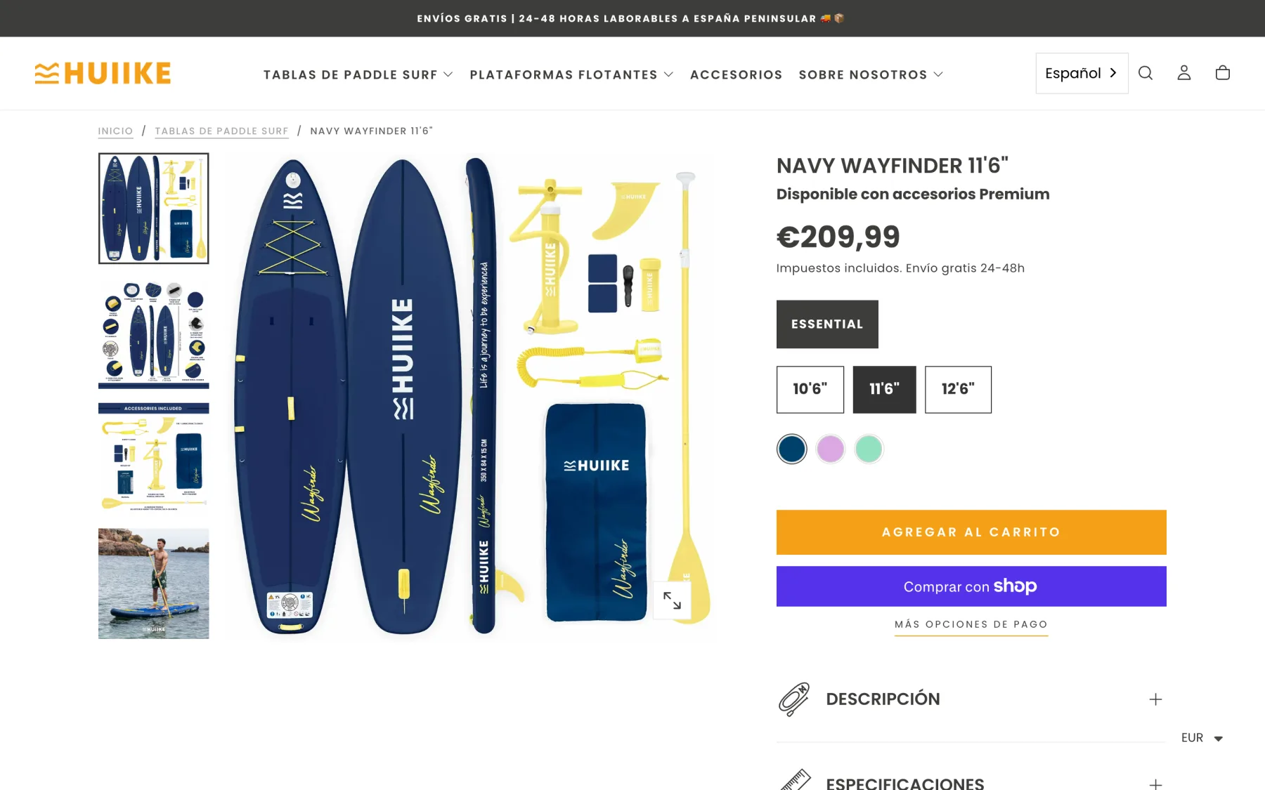 Ficha nueva con la tabla y sus accesorios desplegados y el precio en negro